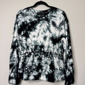 Kendall + Kylie Black & White Tie-Dyed Long Sleeve Sweatshirt Size M NWT
